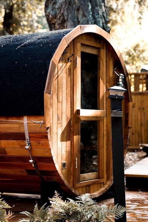 Backyard thermal spa at dusk